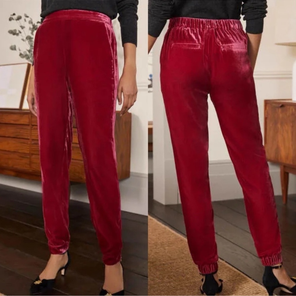 Boden Velvet Pants Joggers High Rise Pom Pom Pink Size 6 EUC